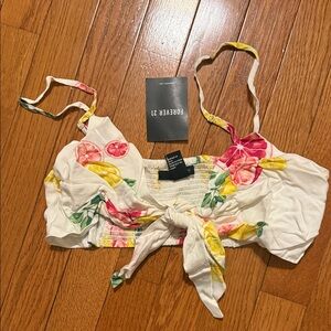 NWT Forever 21 White Floral Tie-Front Crop Top